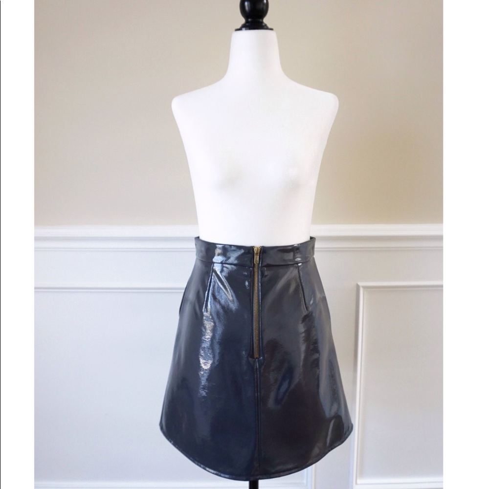 Faux leather grey colour mini skirt